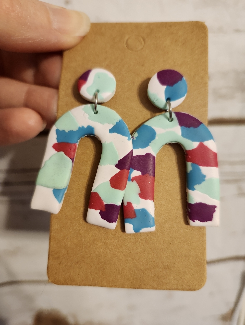 Colorful Abstract Arch Dangle Earrings - Handmade